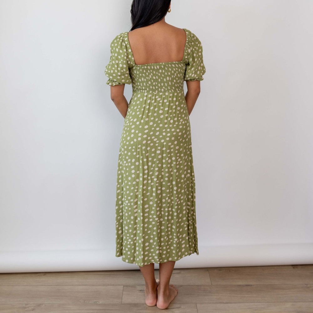 Kivari Sage Green Polka Dot Midi Dress - Picture 2 of 2
